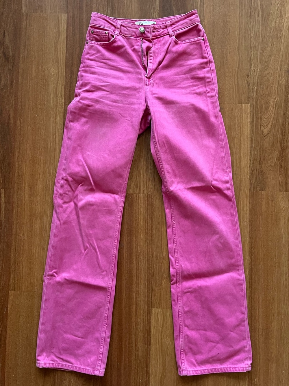 Zara Hot Pink High-Rise Straight-Leg Jeans
